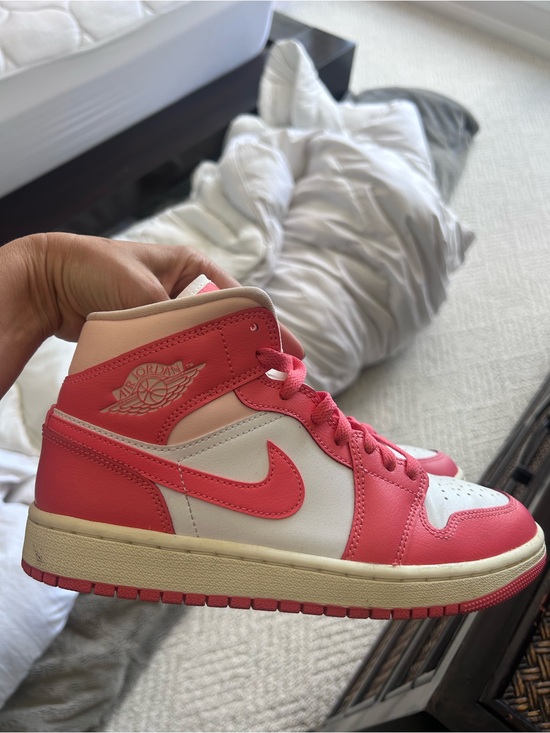 Jordan Shoes - Jordan Women’s Pink and White Mid-Top Sneakers